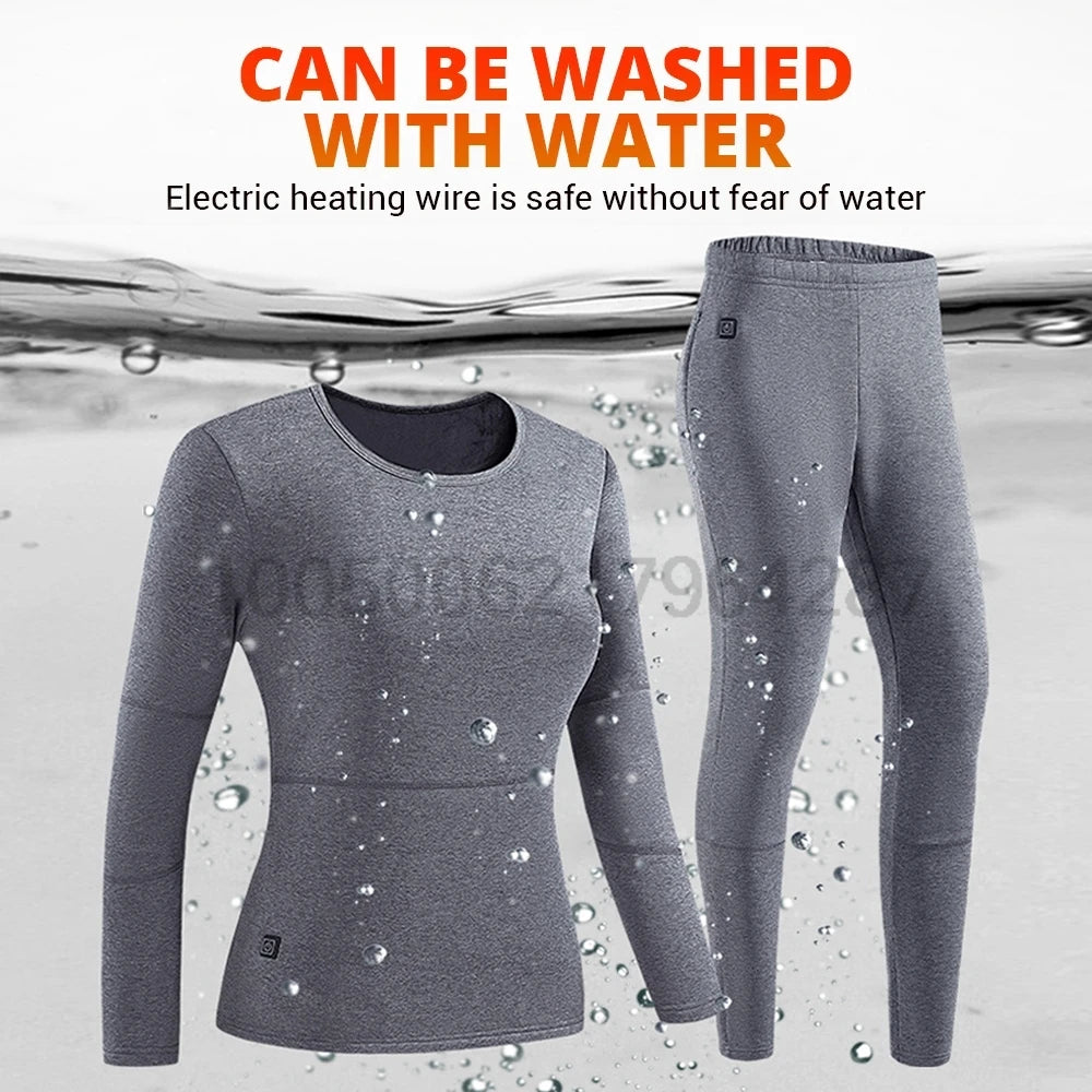 USB Heated Long Johns Thermal Underwear Multiple Heating Zones Cold Weather Base Layer Set