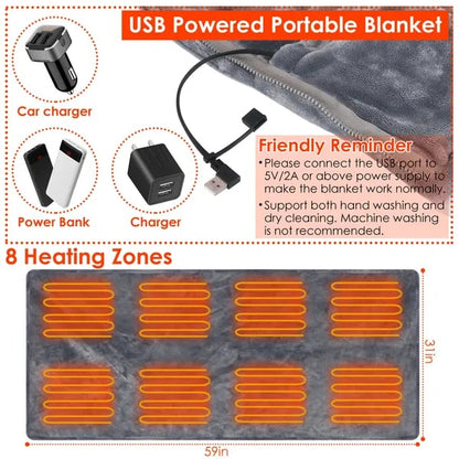 Scialle-coperta indossabile riscaldato USB con cerniera e 8 zone di riscaldamento