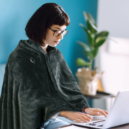 Coperta riscaldata indossabile in pile, alimentata tramite USB, con cerniera, scialle elettrico avvolgente