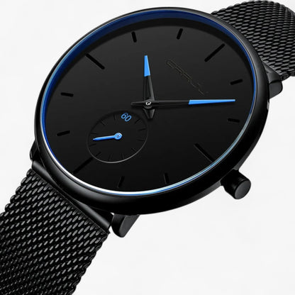 Ultra Thin Minimalist Men's Watch Quartz Stainless Steel Mesh Waterproof
