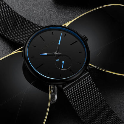 Ultra Thin Minimalist Men's Watch Quartz Stainless Steel Mesh Waterproof