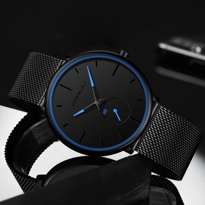 Ultra Thin Minimalist Men's Watch Quartz Stainless Steel Mesh Waterproof