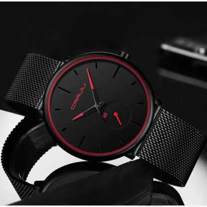 Ultra Thin Minimalist Men's Watch Quartz Stainless Steel Mesh Waterproof
