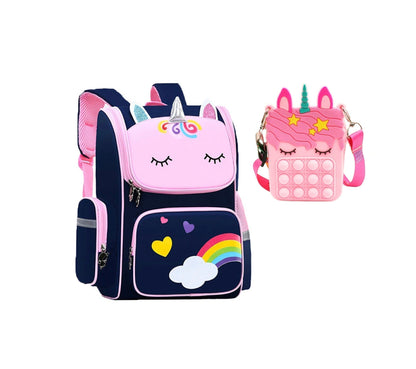 Unicorn Kids Backpack Large Capacity School Bag with Pop It Toy and Padded Adjustable Straps