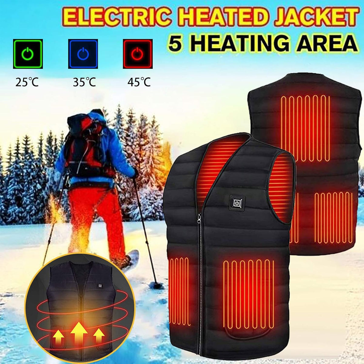 Unisex Heated Vest Adjustable Core Warming Body Warmer with Chest and Back Heating