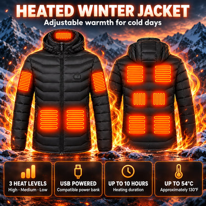 Unisex Heated Winter Jacket USB Powered Three Level Adjustable Warming Coat