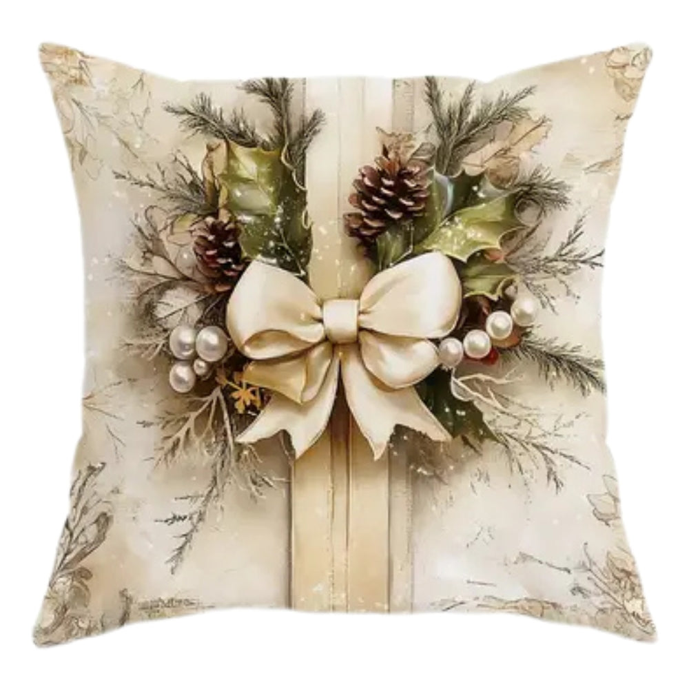 Vintage Christmas Cushion Cover Tree and Bow Pattern