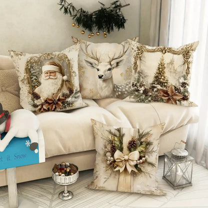 Vintage Christmas Cushion Cover Tree and Bow Pattern