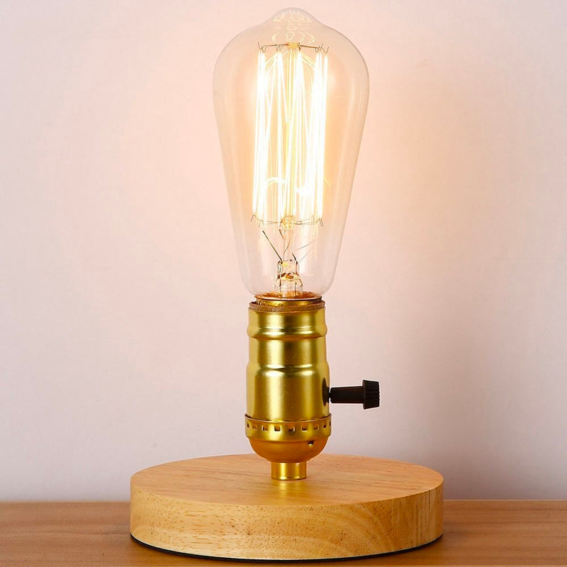 Vintage-Inspired Wood Base Table Lamp Warm Light Bedroom Desk Lighting
