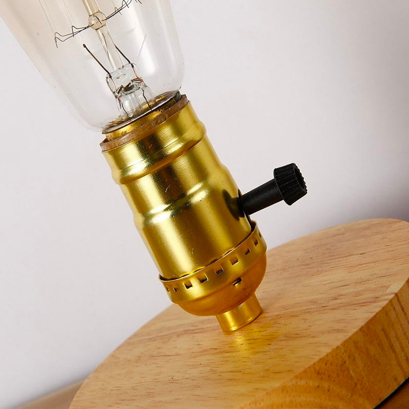 Vintage-Inspired Wood Base Table Lamp Warm Light Bedroom Desk Lighting