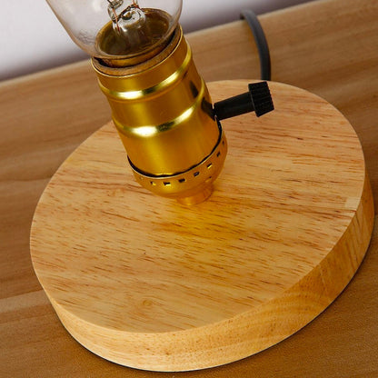 Vintage-Inspired Wood Base Table Lamp Warm Light Bedroom Desk Lighting