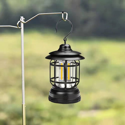 Vintage LED Camping Lantern Portable Retro Outdoor Hanging Lantern with Magnetic Base