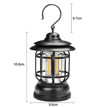 Vintage LED Camping Lantern Portable Retro Outdoor Hanging Lantern with Magnetic Base
