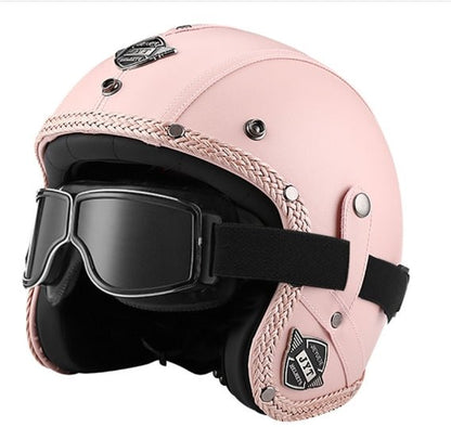 Vintage Scooter Helmet Faux Leather Classic Design