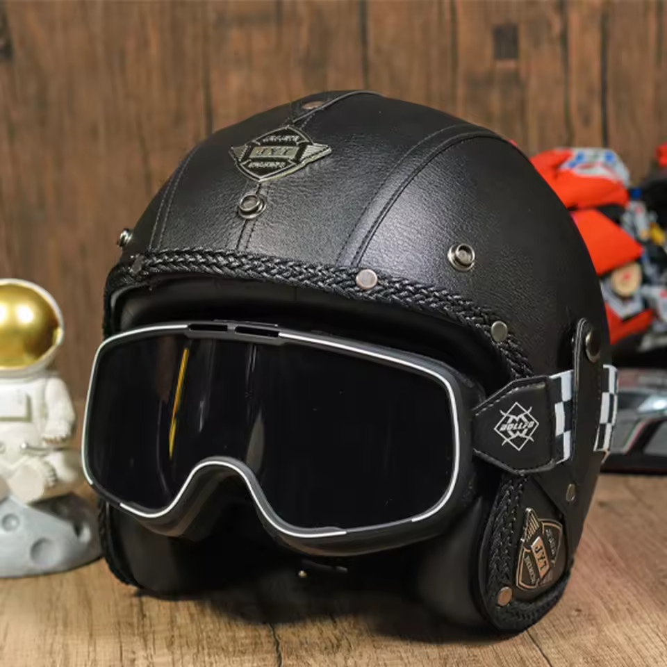Vintage Scooter Helmet Faux Leather Classic Design