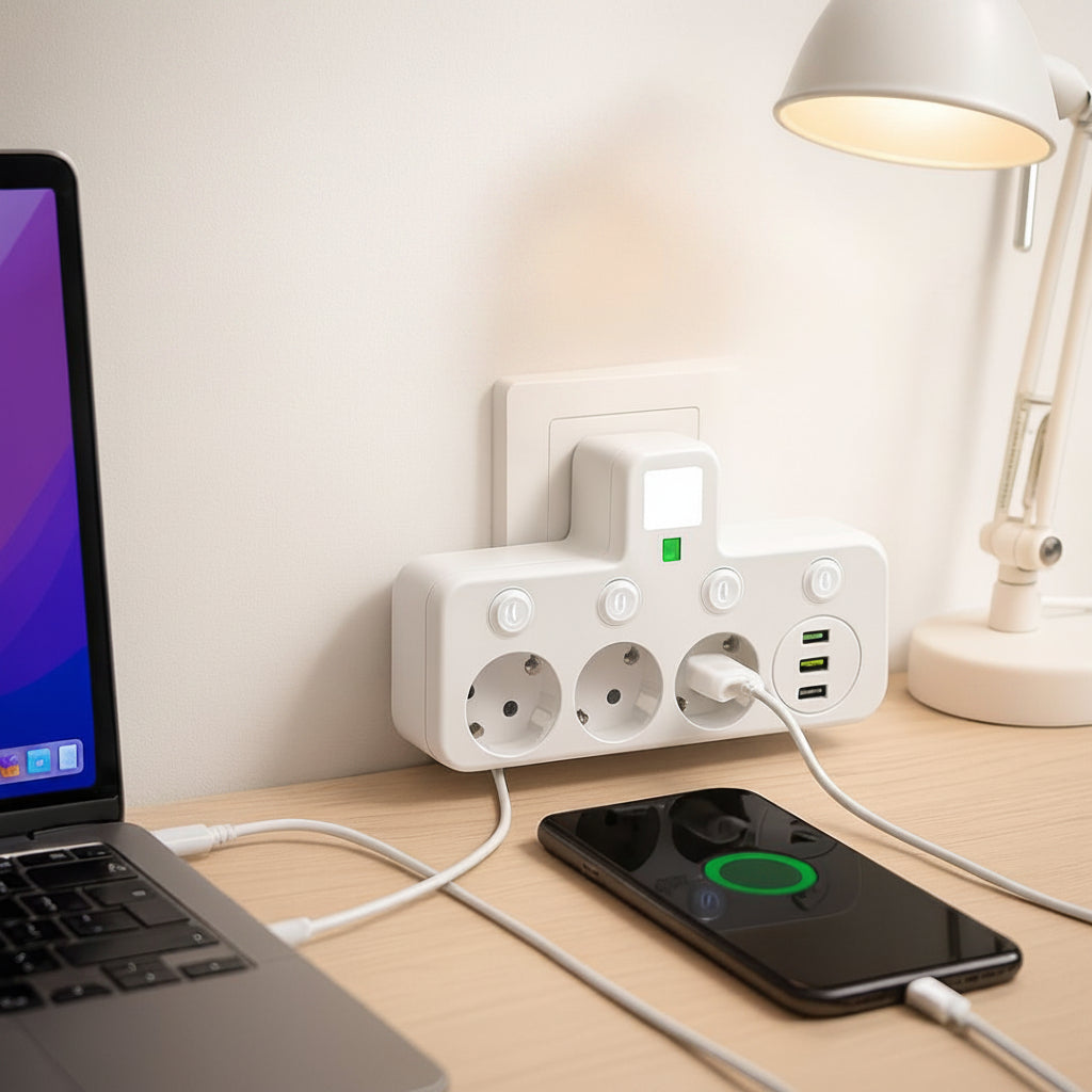 Vægmonteret stikdåse med USB- og USB C-opladningsporte