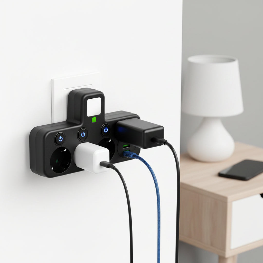 Vægmonteret stikdåse med USB- og USB C-opladningsporte