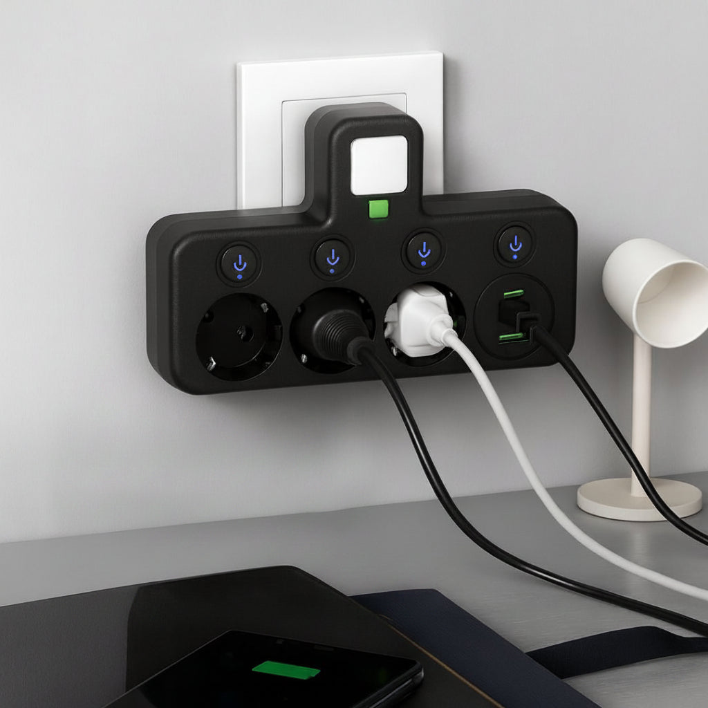 Vægmonteret stikdåse med USB- og USB C-opladningsporte