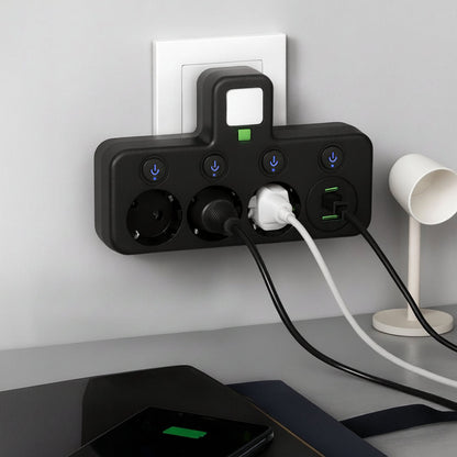 Vægmonteret stikdåse med USB- og USB C-opladningsporte