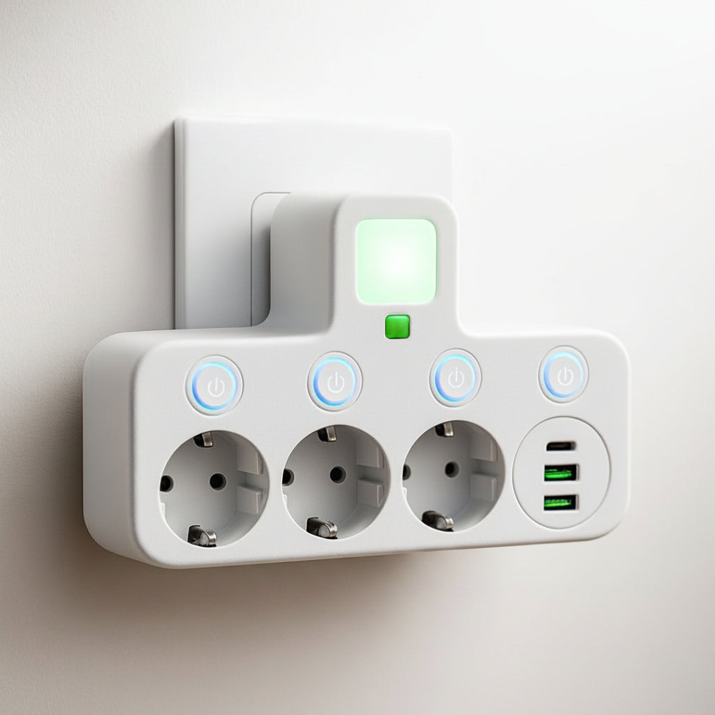 Vægmonteret stikdåse med USB- og USB C-opladningsporte