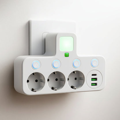 Vægmonteret stikdåse med USB- og USB C-opladningsporte