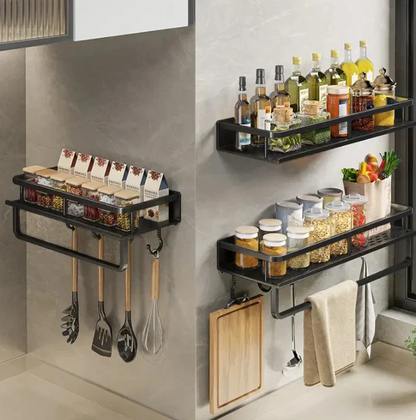 Wall Mounted Kitchen Storage Shelf Slim Organiser Spice Utensil Towel Holder