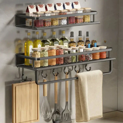Wall Mounted Kitchen Storage Shelf Slim Organiser Spice Utensil Towel Holder