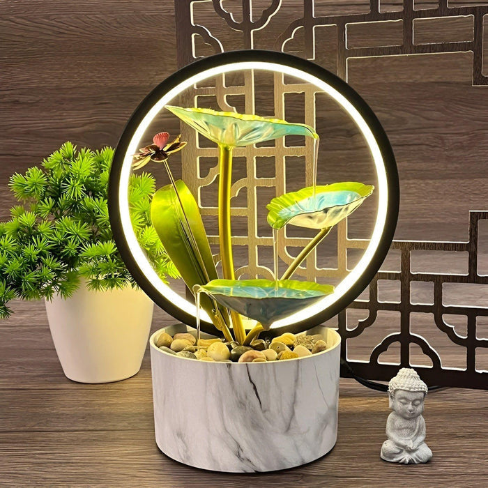 Water Fountain Table Lamp LED Indoor Waterfall Lamp Relaxing Desk Decor for Home Office