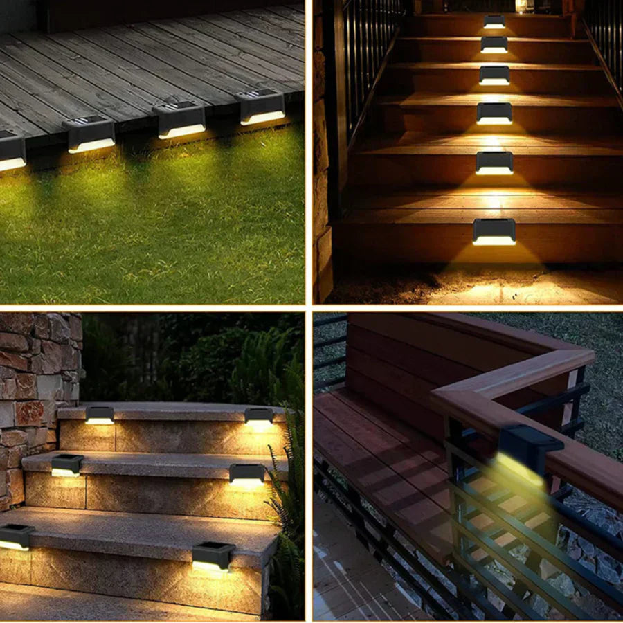 Waterproof Solar Outdoor Lights LED Step Pathway Garden Deck Lighting