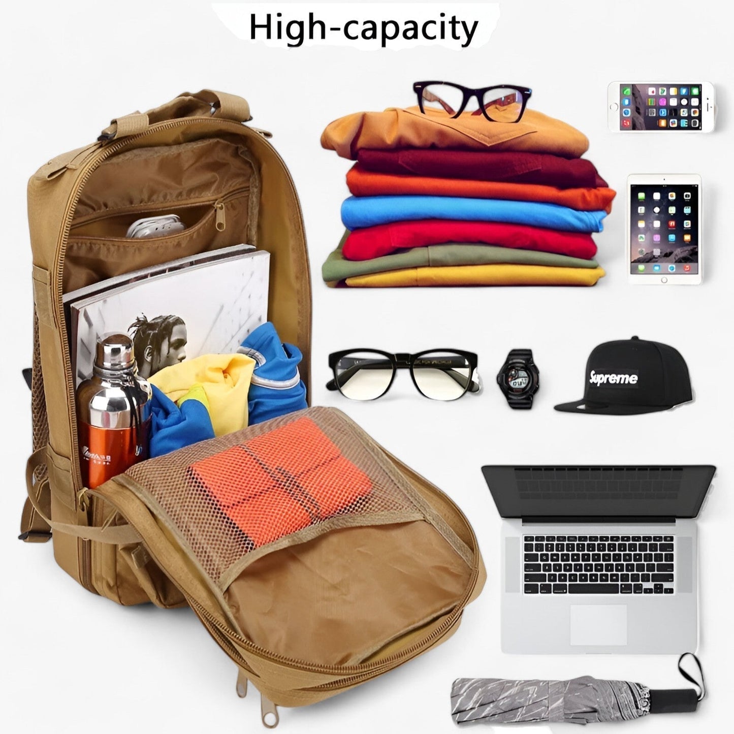 Waterproof Tactical Backpack Large Capacity Outdoor Hiking Camping Travel Military Style Backpack