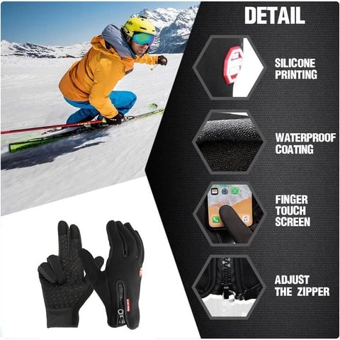 Waterproof Winter Gloves Touchscreen Fleece Lined Thermal Silicone Grip Outdoor