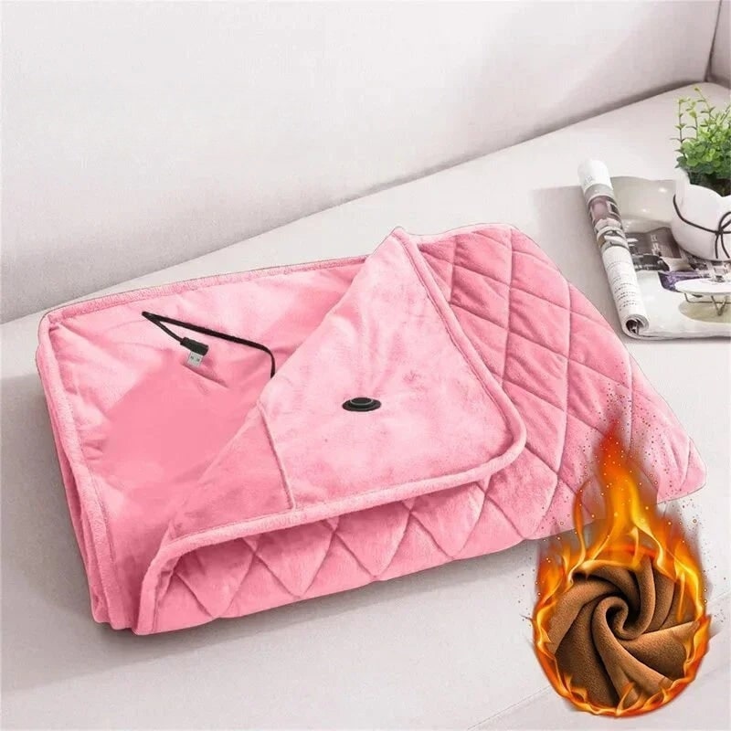 Wearable Heated Blanket Plush Fleece USB Powered Quilted Snap Button Throw Shawl