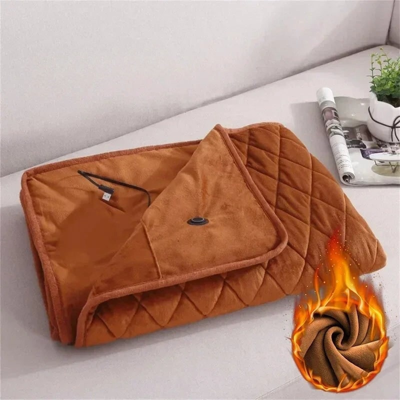 Wearable Heated Blanket Plush Fleece USB Powered Quilted Snap Button Throw Shawl