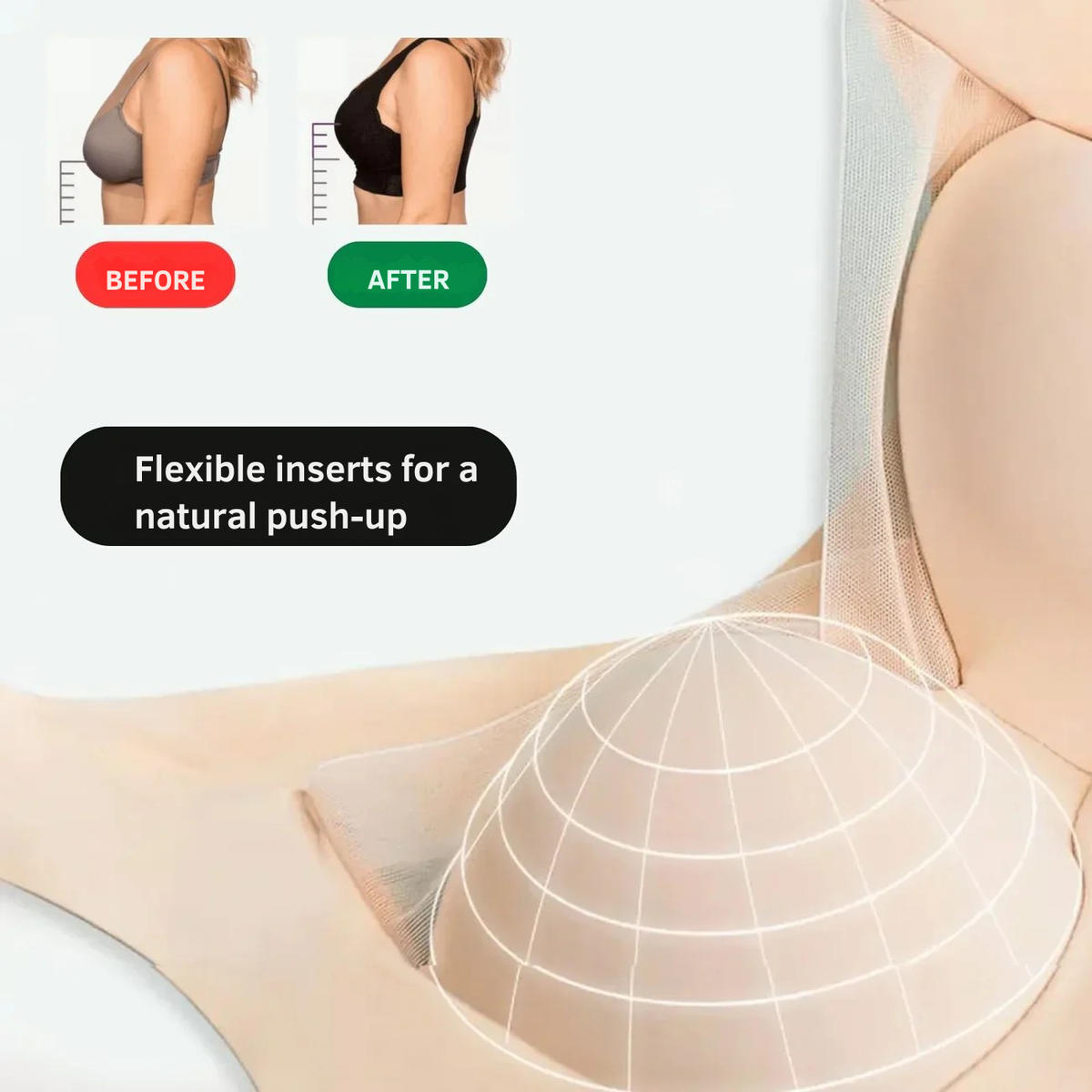 Wireless Push Up Bra with Removable Pads and Wide Straps