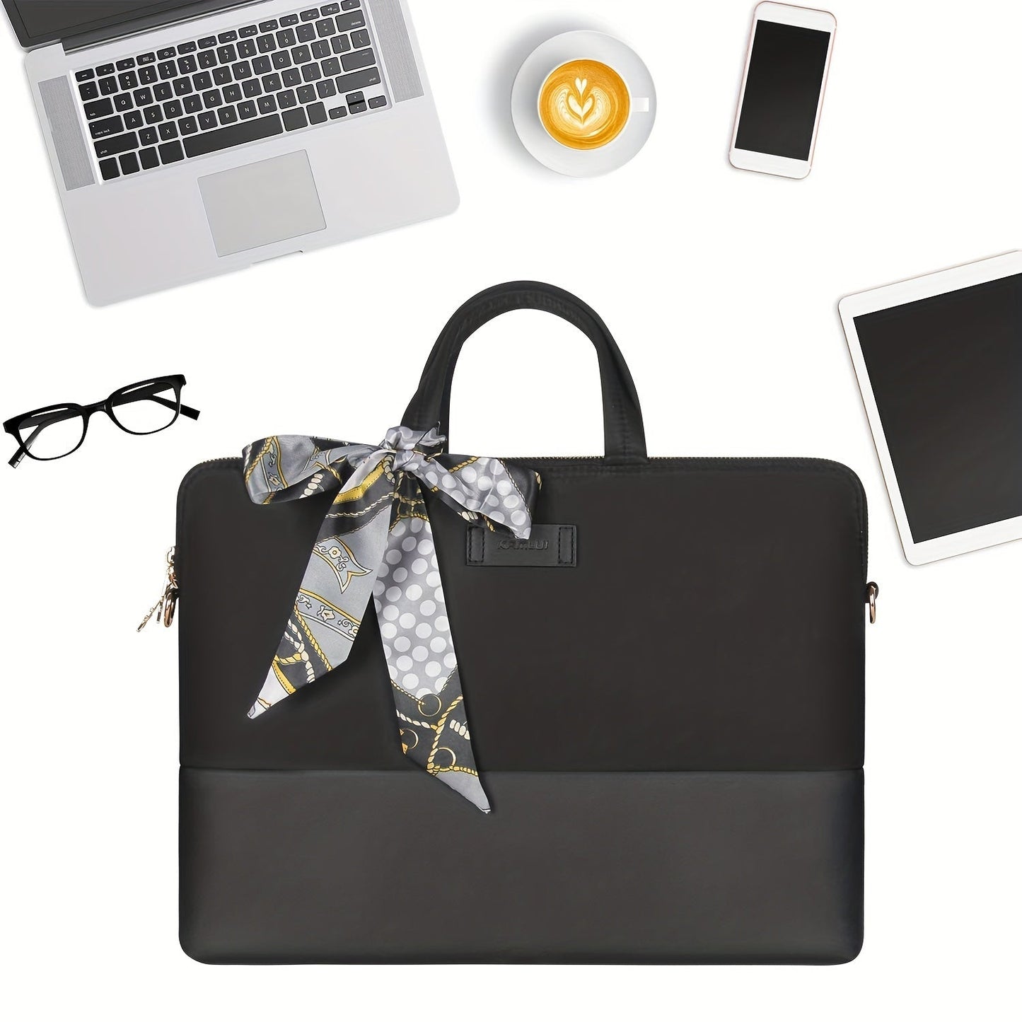 Women Laptop Handbag Stylish Work Tote Bag with Scarf Detail Adjustable Straps and Large Capacity