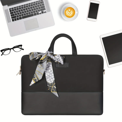 Women Laptop Handbag Stylish Work Tote Bag with Scarf Detail Adjustable Straps and Large Capacity