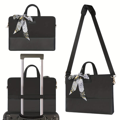 Women Laptop Handbag Stylish Work Tote Bag with Scarf Detail Adjustable Straps and Large Capacity