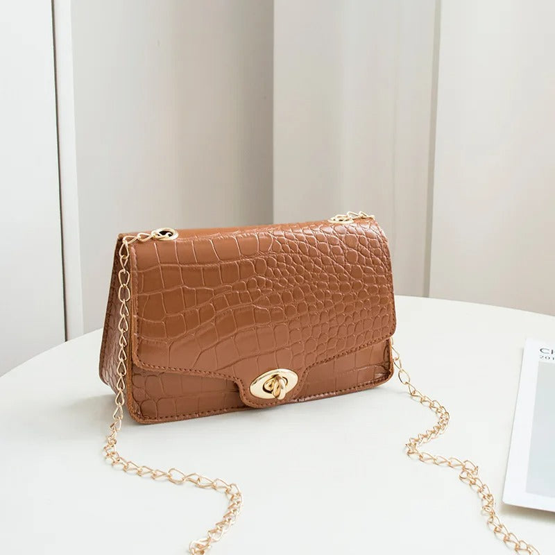 Women Large Capacity Handbag Buckle Detail Adjustable Strap Shoulder Crossbody Bag