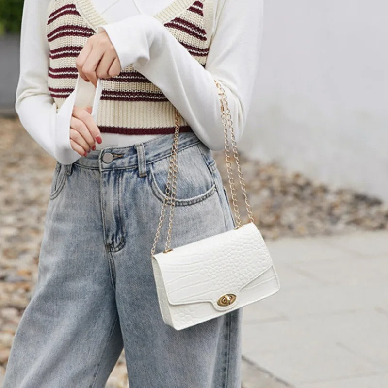 Women Large Capacity Handbag Buckle Detail Adjustable Strap Shoulder Crossbody Bag