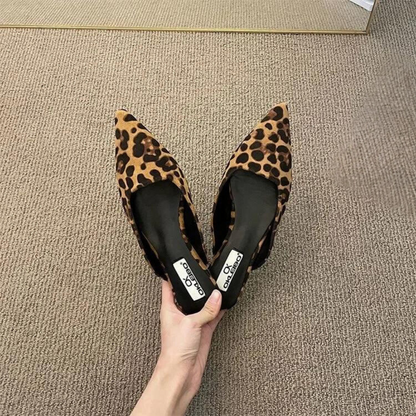 Women Leopard Print Pointed Toe Mules Low Heel Slip On Shoes