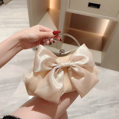 Women Lightweight Handbag Bow Detail Chain Shoulder Strap Crossbody Evening Purse