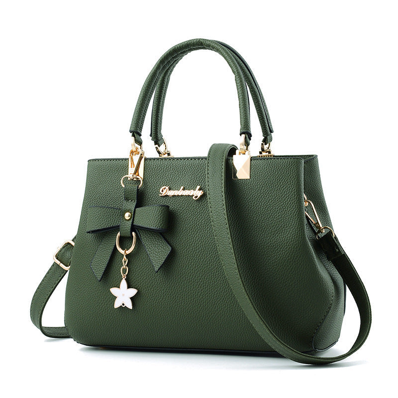 Women Shoulder Bag with Star Charm Bow Detail Soft Handle Modern Structured Handbag