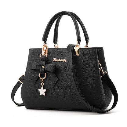 Women Shoulder Bag with Star Charm Bow Detail Soft Handle Modern Structured Handbag