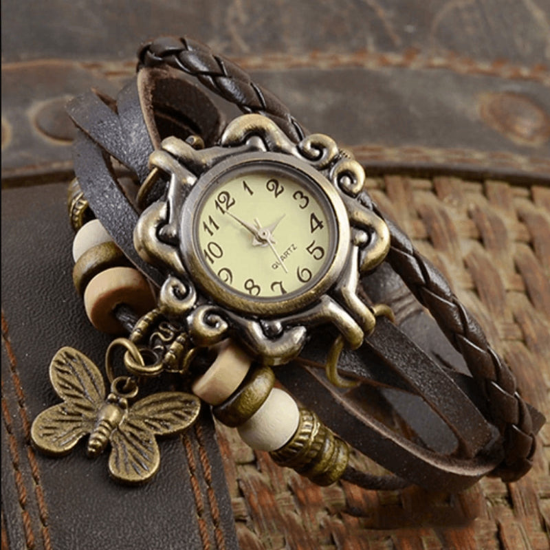 Women's Butterfly Bracelet Watch Multi Layer Strap Analog Dial
