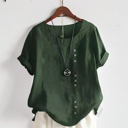 Women's Casual Short Sleeve Round Neck Button Front Top