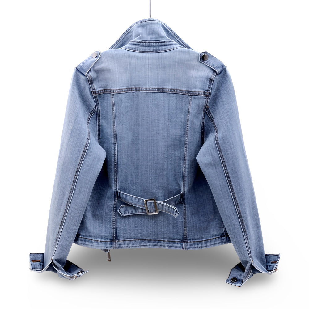 Women's Cropped Moto Jacket Wide Collar Zip Casual Outerwear