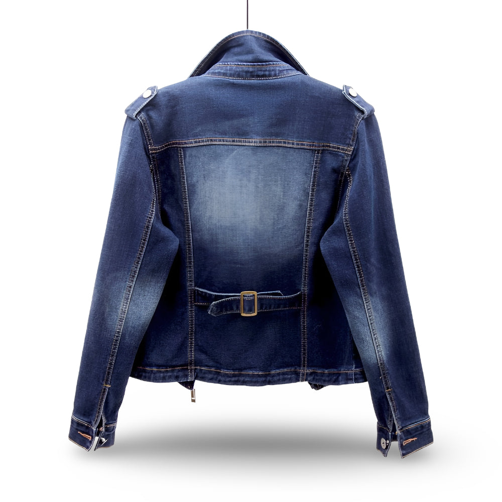 Women's Cropped Moto Jacket Wide Collar Zip Casual Outerwear