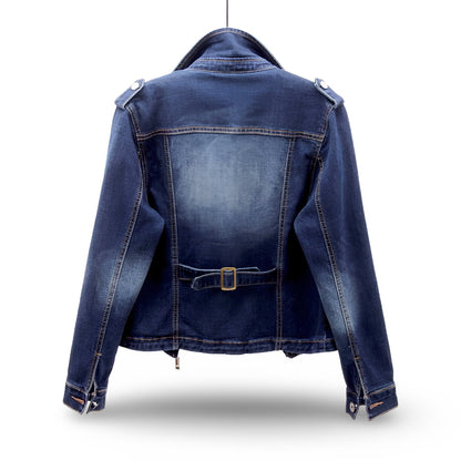 Women's Cropped Moto Jacket Wide Collar Zip Casual Outerwear