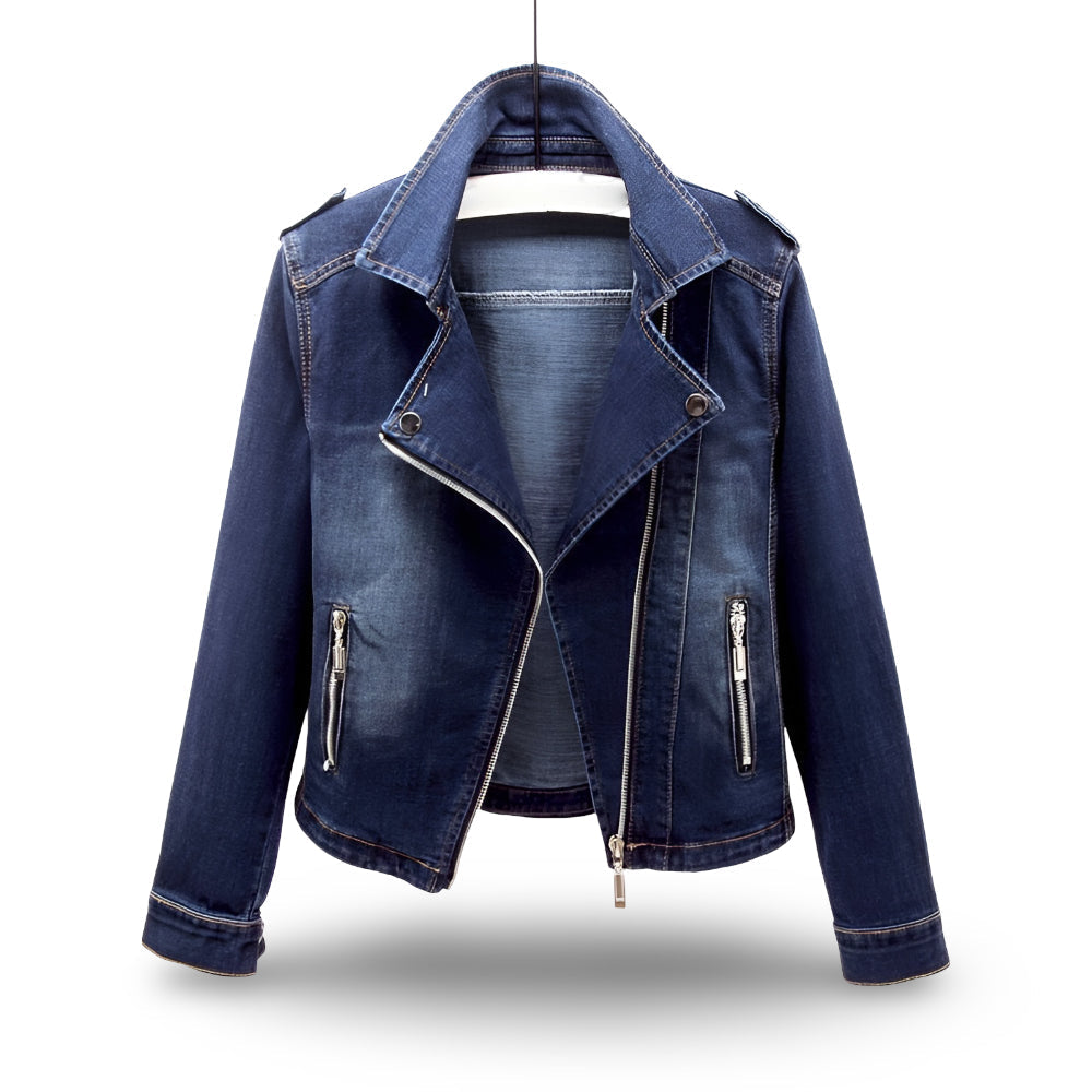 Women's Cropped Moto Jacket Wide Collar Zip Casual Outerwear