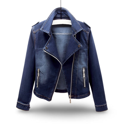 Women's Cropped Moto Jacket Wide Collar Zip Casual Outerwear